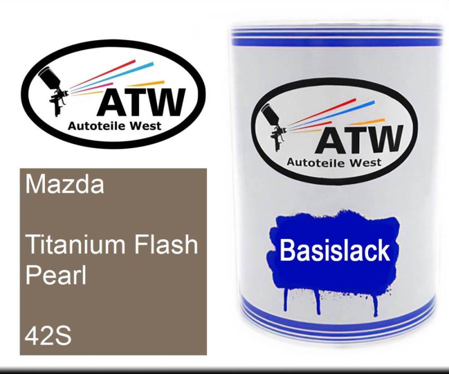 Mazda, Titanium Flash Pearl, 42S: 500ml Lackdose, von ATW Autoteile West.